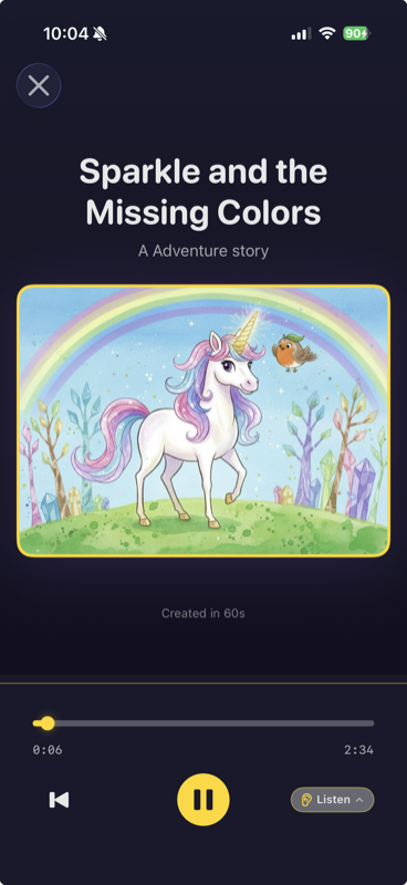 A narrated story generated from the drawing